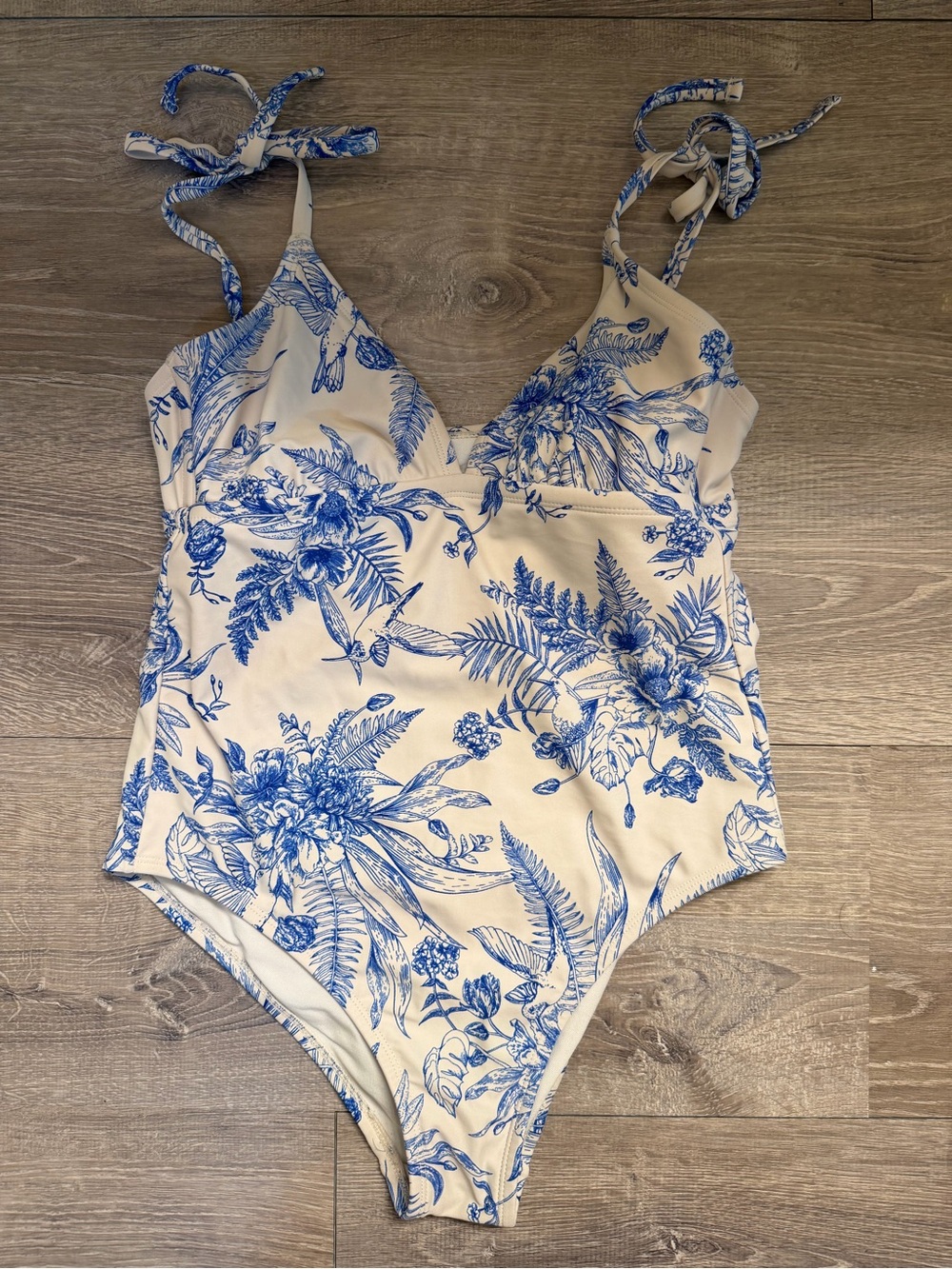 Kona Sol White Swimsuit with Blue Floral Print
